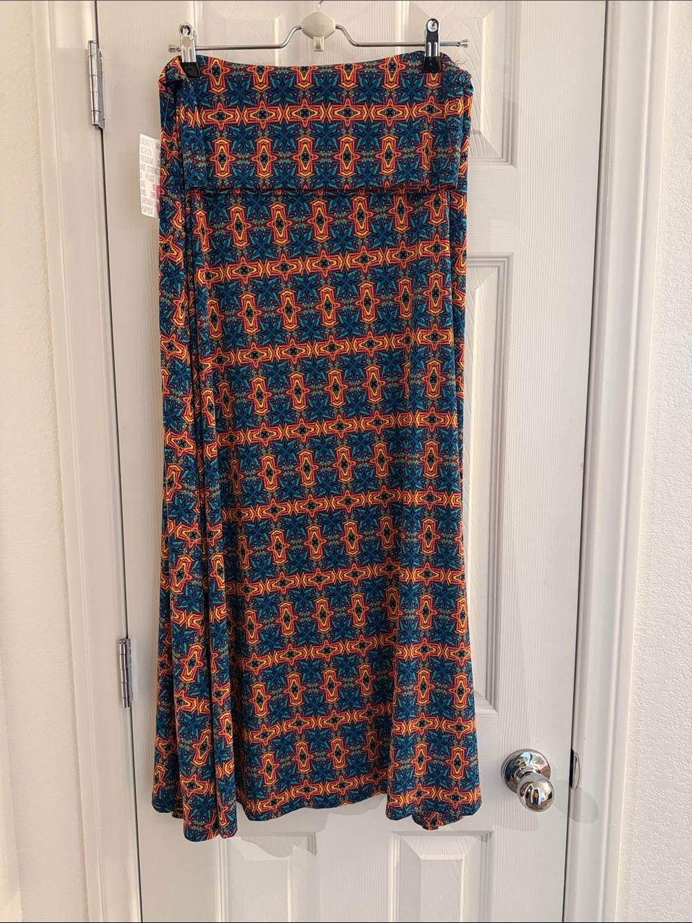 LuLaRoe Maxi Skirt in Teal, Orange and Navy Geometric Print Size Small NWT